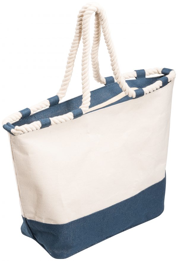 5047BL Zippered Canvas Tote Bag Blue